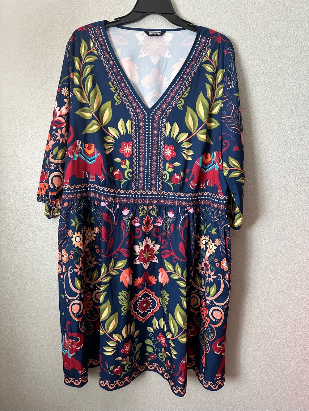 BloomChic Tunic Dress with Elephant and Flowers  Print Plus Size 4x or 26